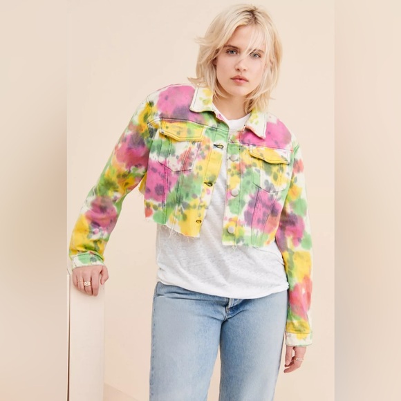 Free People / Glamorous Denim - NWT - Cropped Denim Tie-Dyed Jacket - Medium - Picture 1 of 5